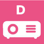 En ikon föreställande en projektor och bokstaven "D".