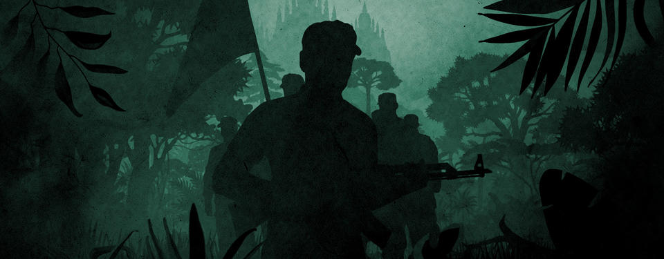 Illustration över soldater i en skog