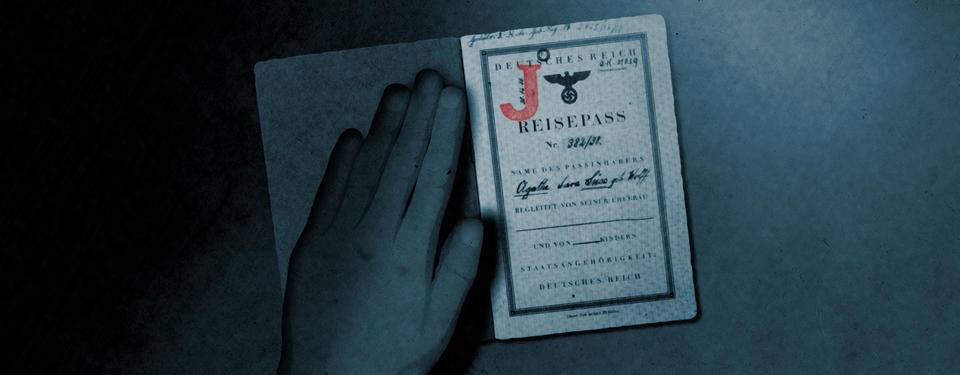 Illustration på ett pass som är stämplat med bokstaven J