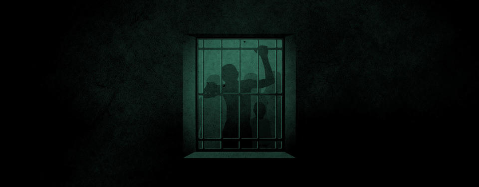 Illustration på en person som är bakom ett galler