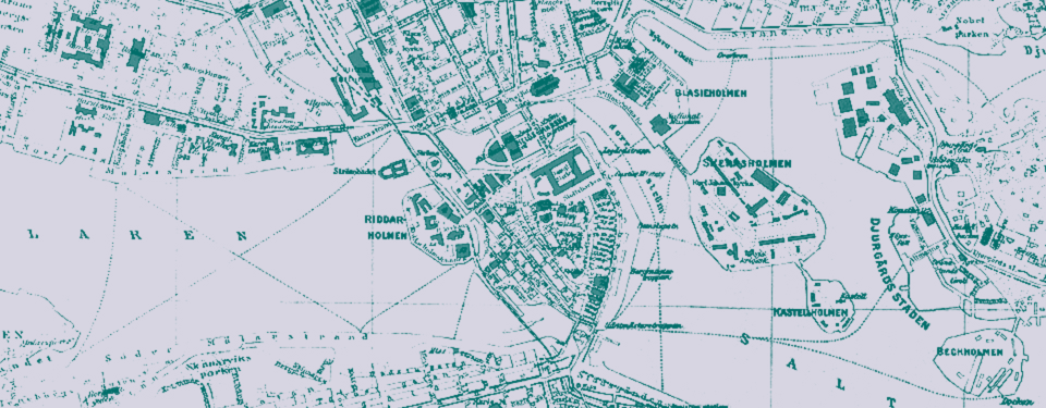 Bilden visar en karta över Gamla stan i Stockholm.