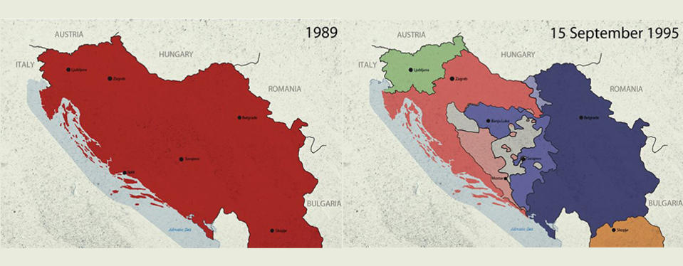 Bilden visar två kartor, en från 1989 och en från 1995.
