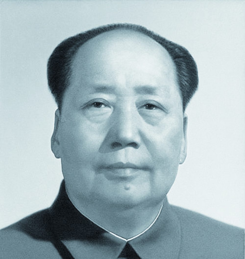 Svartvit porträttbild av Mao Zedong.