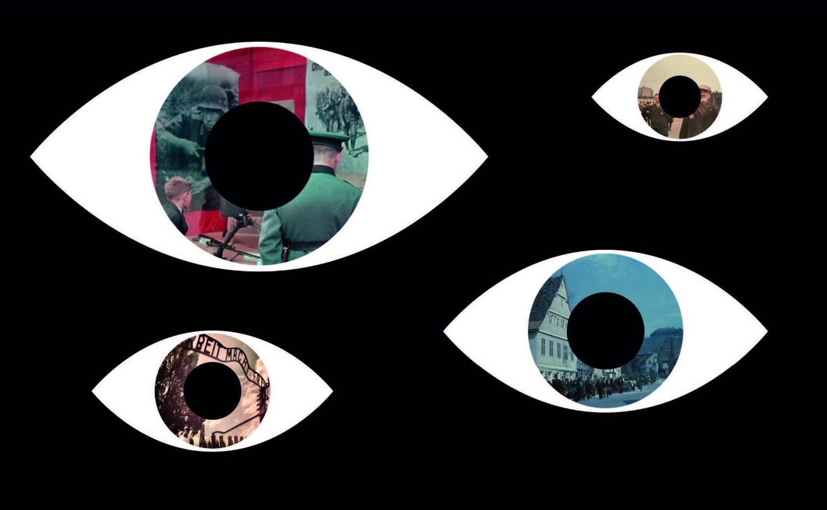 Fyra illustrerade ögon i olika storlekar och färger.