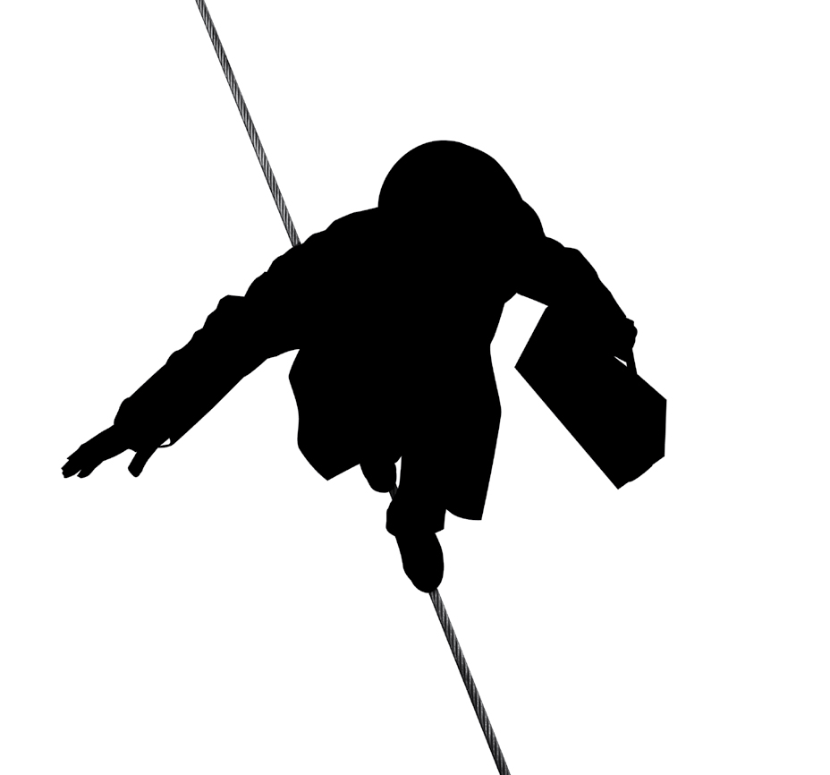 En person i siluett balanserar på en tunn linje.