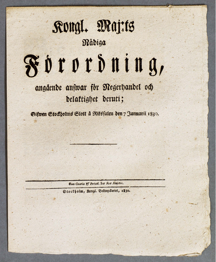 Ett fotograferat dokument mes snirklig text från framsidan av en lag från 1830