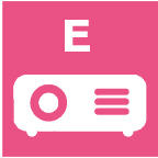 En ikon föreställande en projektor och bokstaven "E".