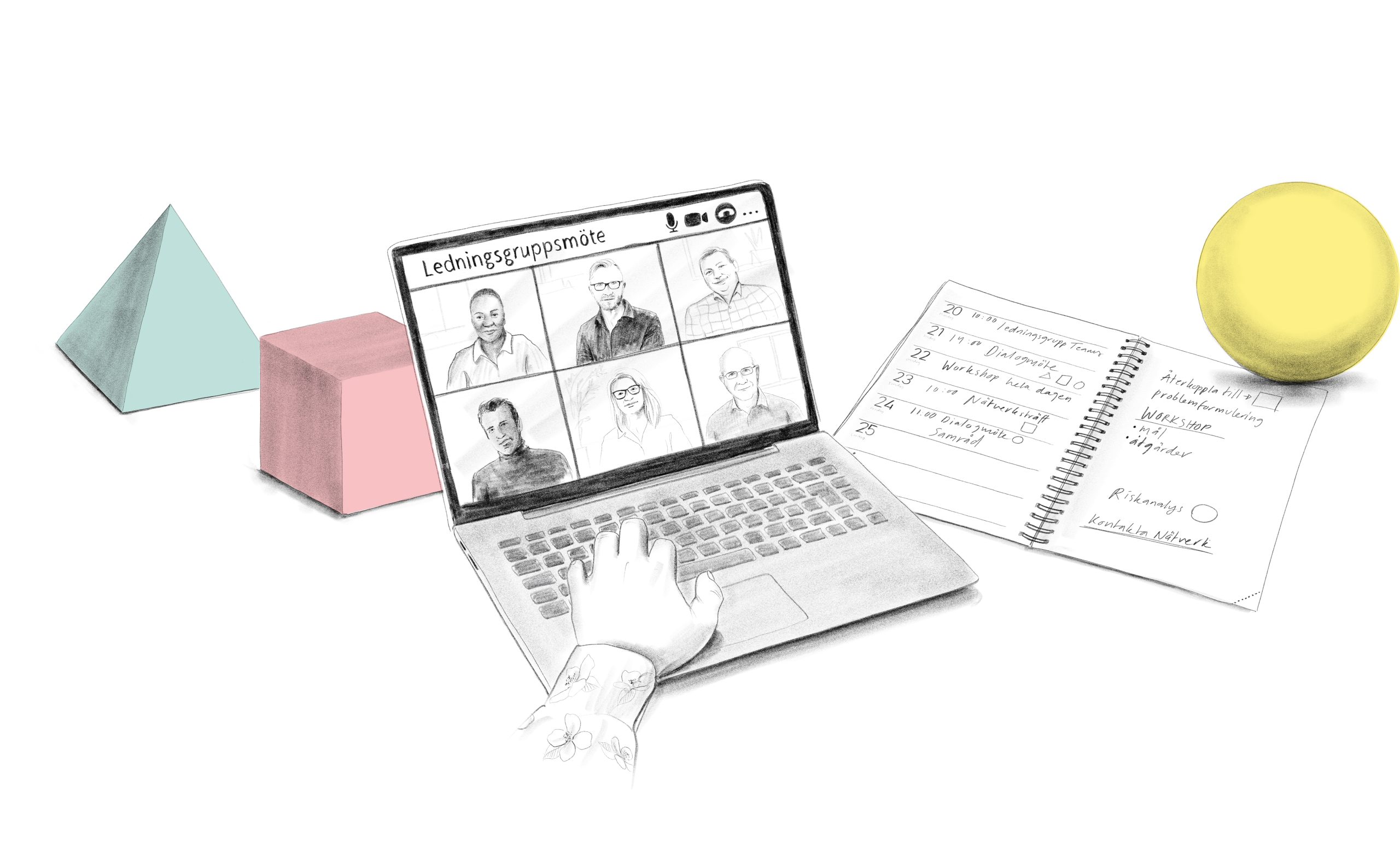 En laptop, på skärmen visar människor i ett digitalt möte.