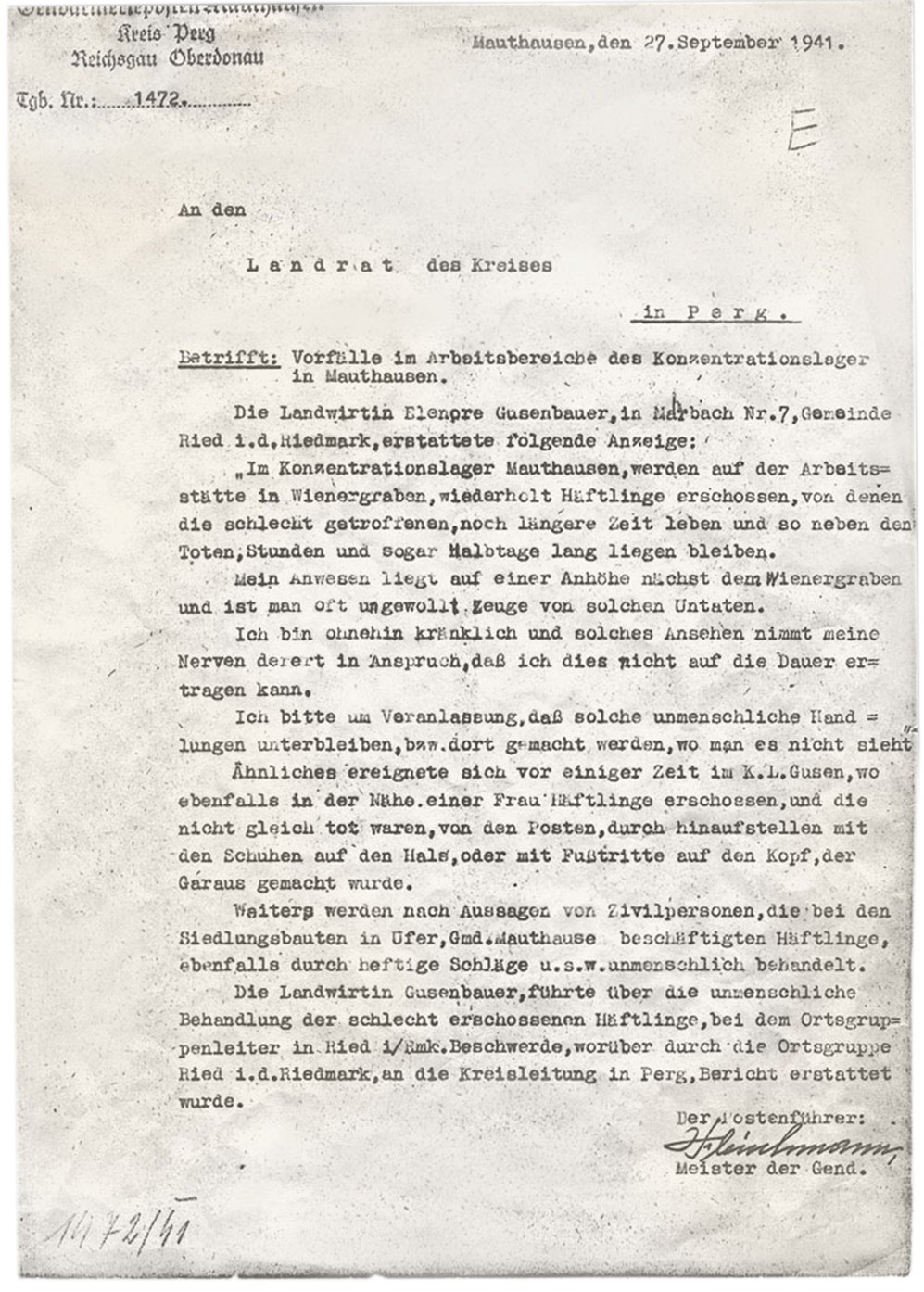 Ett inskannat maskinskrivet dokument på tyska.